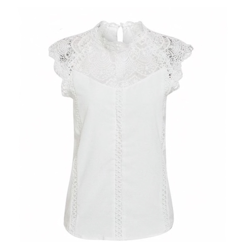 Lace Detail White Sleeveless Top - Picture 6 of 13